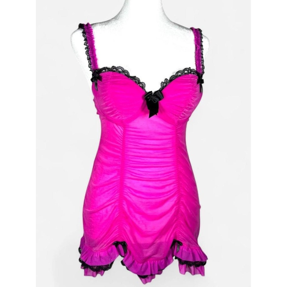 Vintage Y2K Baby Doll, Chemise, Sheer Pink, Size Small